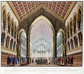 Scenografia Sanquirico do opery „La gazza ladra” Gioacchino Rossiniego reprezentowanej w Teatro alla Scala w Mediolanie w 1817 r.: Tribunal du Podestat pod Paryżem.