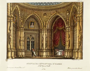 Sypialnia Elmire (lub Elmira). Scenografia do opery „Otello“ Gioachina Rossiniego (1816), według sztuki Williama Shakespeare