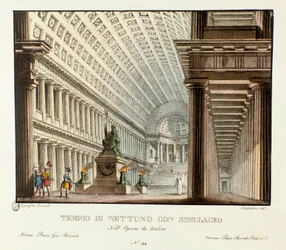 Widok na świątynię Neptuna Scenografii dla przedstawienia lirycznej tragedii „Didone” (Didon) (1783) autorstwa kompozytora Niccolo Vito Piccinniego (lub Piccinniego) po operze Metastasio (Metastase). Litografia w „Zbiorze wynalazków scenicznych d