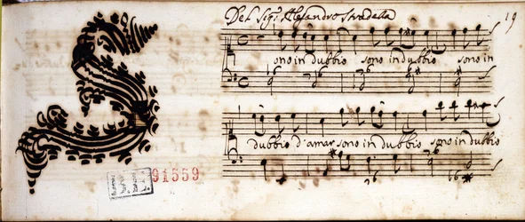 Wątpię w miłość... odręczne nuty Alessandro Stradelli (1644 - 1682) włoskiego kompozytora. Estense Library Modena