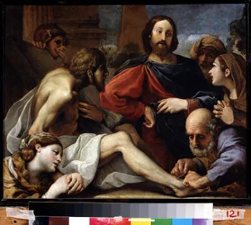 Wskrzeszenie Łazarza. Obraz Alessandro Tiariniego (1577-1668). Olej na drewnie, 39 x 49 cm. Sztuka bolońska, włoska sztuka barokowa. Państwowe Muzeum Sztuki w Jekaterynburgu.