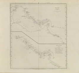 Plany portów, Dalrymple, Alexander opublikowane w 1791 r. Numer identyfikacyjny 41167-2001 Mapa lotnicza części Zatoki Perskiej, częściowo poprawiona przez porucznika Edwarda Harveya 1778 r.