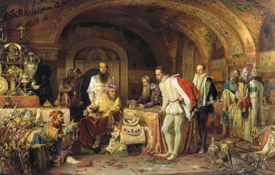 Iwan IV Groźny pokazuje swoje skarby ambasadorowi królowej Anglii Elżbiety I, 1875.