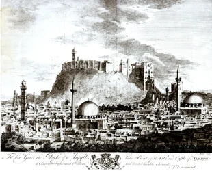 Widok miasta i zamku Aleppo, Syria, 1754
