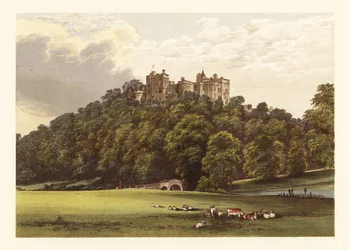 Zamek Dunster, Somersetshire, Anglia. ,1880 (grawerowanie)