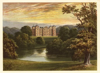 Widok Kimberley Hall, Norfolk, Anglia. 1880 (grawerowanie)