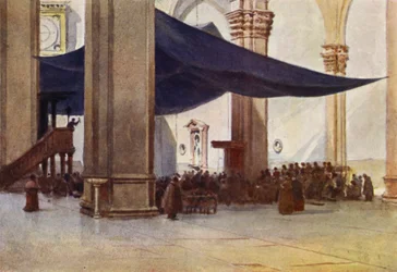 Florencja, Wnętrze katedry w okresie wielkopostnych kazań (litografia kolorowa)