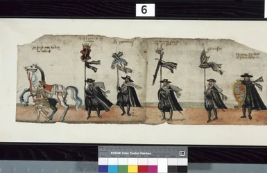Fragment obrazu The Huntly Funeral Procession, który podobno został wykorzystany podczas pogrzebu Jerzego I, markiza Huntly