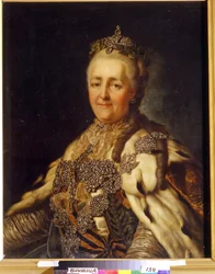 Portret cesarzowej Katarzyny II (1729-1796). Obraz Alexandre Roslina (1718-1793), olej na płótnie. Sztuka szwedzka XVIII wieku, klasycyzm. Regionalne Muzeum Sztuki, Winnica (Ukraina).