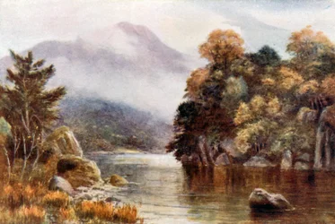 Jezioro Muckross, Killarney (kolorowa litografia)