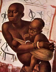 Banda Kobieta z dzieckiem, z Rysunku i malarstwa Afryki, wykonana podczas wyprawy Citroen Centre Afrique, druga misja Haardt Audouin-Dubreuil, wyd. Paryż, 1927