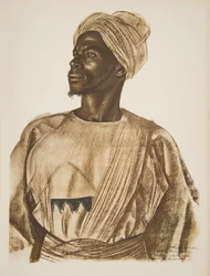 Gadem, łowca słoni (Birao), z Rysunku i malarstwa Afryki, wykonany podczas wyprawy Citroen Centre Afrique, druga misja Haardt Audouin-Dubreuil, wyd. Paryż, 1927 (kolor świeci