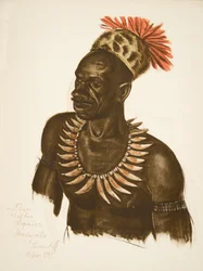 Louaho, szef kuchni Wagenia (Stanleyville), z Rysunku i malarstwa Afryki, wykonany podczas wyprawy Citroen Centre Afrique, druga misja Haardt Audouin-Dubreuil, wyd. Paryż, 1927 (kolor świeci