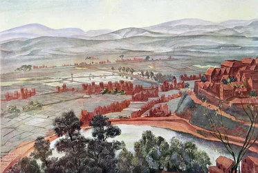 Antananarywa, widok Pałacu Królowej, z Rysunku i Malarstwa Afryki, wykonanego podczas wyprawy Citroen Centre Afrique, druga misja Haardt Audouin-Dubreuil, wyd. Paryż, 1927 (kolor l