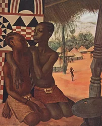 Titi i Naranghe, córki szefa kuchni Eki Bondo (Haut Ouelle) (Lune dune mere Mangbetou, lautre dune mere Matchaga), z Rysunków i obrazów z Afryki, wykonane podczas wyprawy Citroen Center Afr
