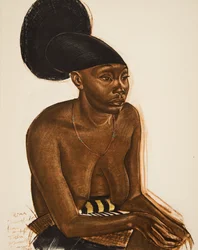 Uru, la Mangbeou (Niangara) haut Ouelle, z Rysunki i obrazy Afryki, wykonane podczas wyprawy Citroen Centre Afrique, druga misja Haardt Audouin-Dubreuil, wyd. Paryż, 1927 (kolor