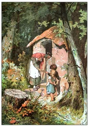 Ilustracja do Jasia i Małgosi autorstwa braci Grimm, ok. 1899 r. (druk offsetowy)