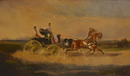 Cesarz Austrii Franciszek Józef I podczas przejażdżki swoim faetonem, 1864.