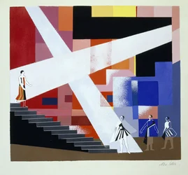 Scenografia do Makbeta Szekspira, ilustracja z „Maquettes de Theatre” Alexandry Exter, wydana w latach 20. (lito)