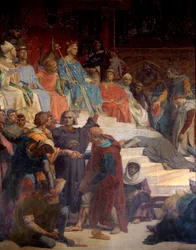 Król Ludwik IX (Saint Louis) (1214-1270) oddający sprawiedliwość Malarstwo Alexandre Cabanela (1823-1889) XIX-wieczny Paryż, Panteon