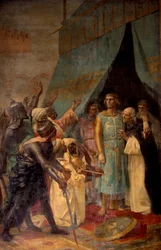 Siódma krucjata: król Ludwik IX (Święty Ludwik) (1214-1270) w Jerozolimie. Obraz Alexandre