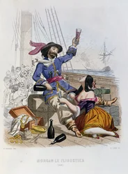 Morgan the Buccaneer w 1668, z Histoire des Pirates przez P. Christiana, ryty przez A. Catela, 1852