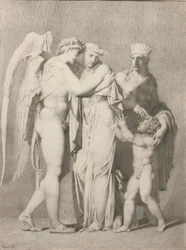 Kupidyn i Psyche (ołówek i szary tusz na papierze)