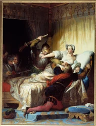 Wojna religii: „” scena masakry św. Barthelemy w dniu 24.08.1572”” Obraz Evariste Fragonard (1780-1850) 1836 nd. 1,79x1,33 m²
