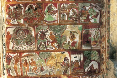 Freski przedstawiające życie Śiwy w sanktuarium Parvati, świątynia Nataraya, Chidambaram, Tamil Nadu, Indie, V wiek