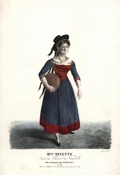 Aktorka Mademoiselle Minette lub Jeanne-Marie-Francoise Menestrier jako Francoise w Nicolasie Remi Sewrin, Theatre du Vaudeville