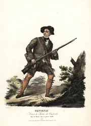 Jean-Baptiste Fontenay i Martin w Le Poor Diable Balissona i Dumersana, Theatre du Vaudeville. Litografia kolorowana F. Noela wg ilustracji Alexandre-Marie Colin z portretów aktorek w różnych rolach, F. Noel, Paryż