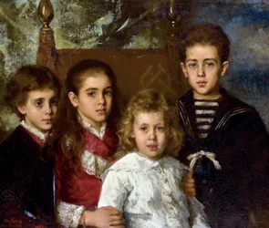 Portret dzieci Paula Pavlovicha Demidoffa, 2. księcia San Donato (1839-1885), Aurore Anatol, Marii i Pavela - Peinture de Alexei Alexeyevich Harlamov (1840-1922) - 1883 - Olej na płótnie - 76,5x90 - Kolekcja prywatna
