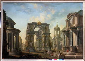 Fantazja architektoniczna. Obraz Aleksieja Iwanowicza Belskiego (1730-1796). olej na płótnie