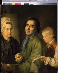 Portret artysty Aleksieja P.Antropowa (1716-1795) z synem (Portret artysty Aleksieja P.Antropowa z synem). Obraz Petra Siemionowicza Drożdina (1745-1805), olej na płótnie