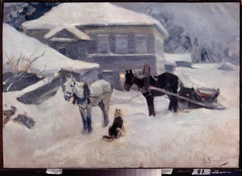 A Country Hotel - Obraz Aleksieja Stiepanowicza Stiepanowa (1858-1923), olej na płótnie, sztuka rosyjska z przełomu XIX i XX wieku, pejzaż - Muzeum Sztuki M Tuganowa Północnej Osetii, Władykaukaz (Rosja)