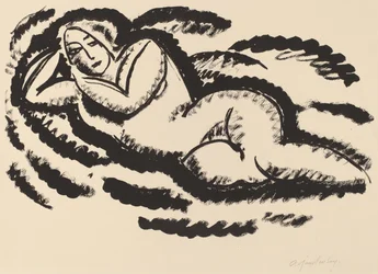 Akt leżący, ok. 1912 (litografia w kolorze czarnym na papierze wykładanym)