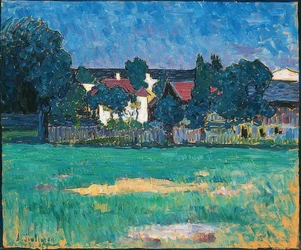 Krajobraz Wasserburga z domami i łąką, 1907