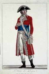 Grawerowanie prefekta w czerwonym kostiumie autorstwa Alexisa Chataigniera (1772-1817)