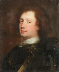 Portret mężczyzny w popiersiu, w białym fularze i zbroi