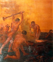 Kuźnia, lewy panel tryptyku Kolejarzy
