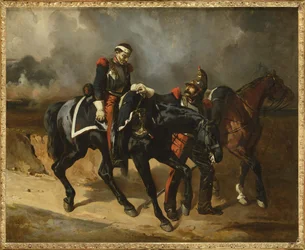 Le cuirassier rane - Ranny kirasjer, autorstwa De Dreux, Alfreda (1810-1860). olej na płótnie