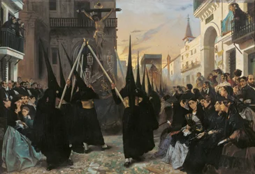 Procesja wzdłuż Calle Genova - Dehodencq, Alfred (1822-1882) - 1851 - Olej na płótnie - 112x162 - Museo Carmen Thyssen, Malaga