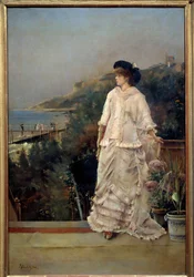 Portret kobiety na tarasie nad morzem Obraz Alfreda Stevensa (1823-1906) 1882 nd. 1,1x0,66 m Paryż, musee d