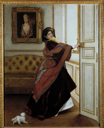 Dama z psem Obraz Alfreda Stevensa (1823-1906) 1859. Olej na płótnie. Wymiary: 61,6x48,9cm. Prywatna kolekcja