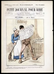 Mężczyzna czytający gazetę: „”” aux Champs”” autorstwa A. grévin- w „” Le Petity Journal pour rire”” n¡22, b.d.