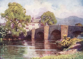 Lake District: Swan Inn, Newby Bridge, Windermere (kolorowa litografia)