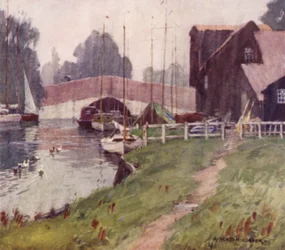 Most Wroxham, Norfolk, deszczowy dzień