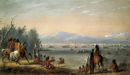 Wioska indiańska. Praca Alfreda Jacoba Millera (1810-1874)