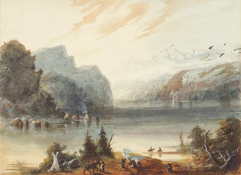Jezioro Łańcuchowe w Górach Skalistych, ok. 1837 (ołówek, akwarela i gwasz na papierze)