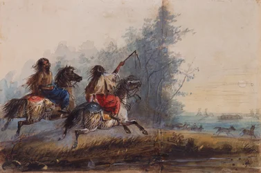 Kobiety, plemię węży, konie zaprzęgowe, ok. 1837 (ołówek, akwarela i gwasz na papierze)